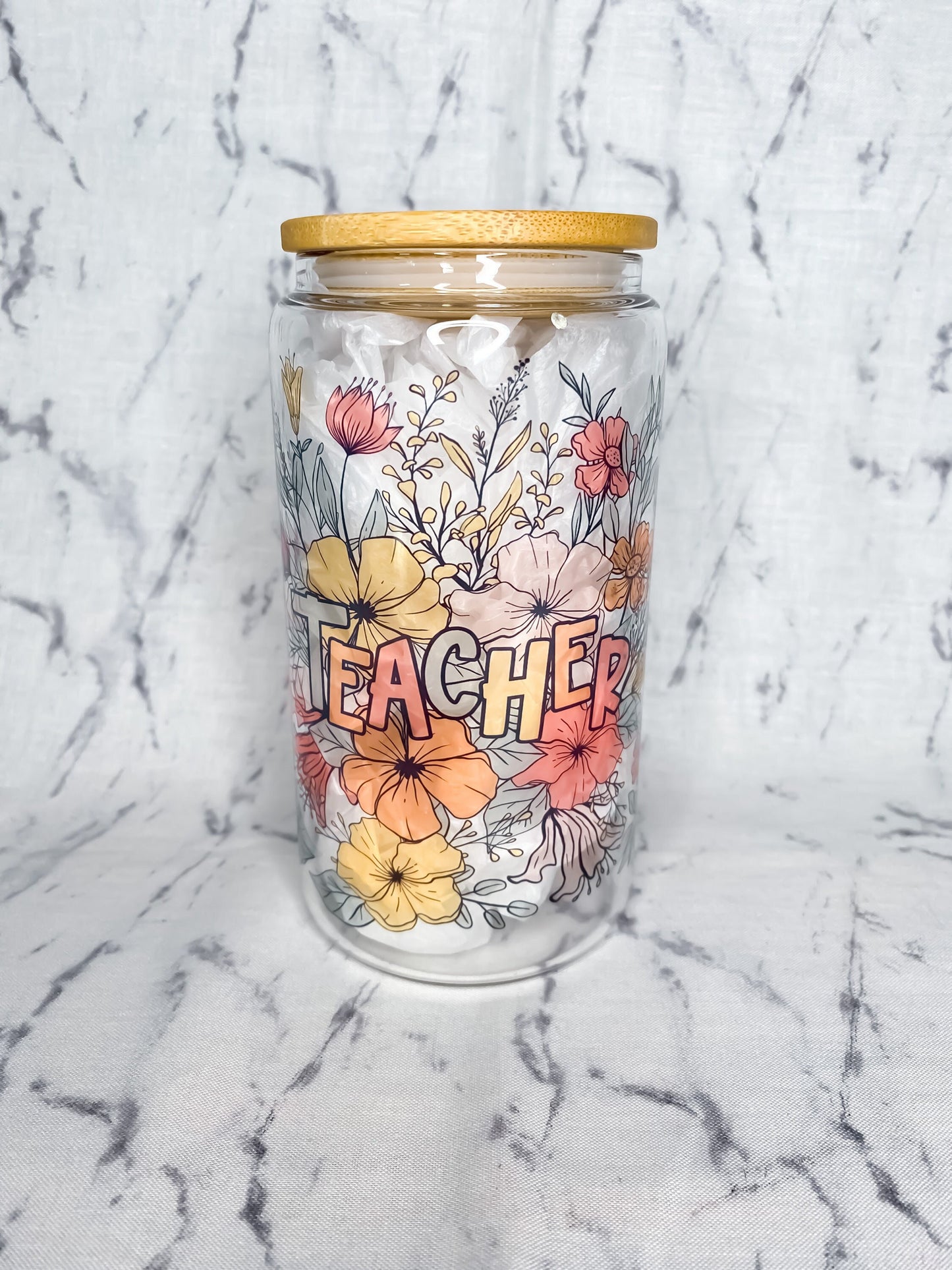 Teacher Floral Glass Cup