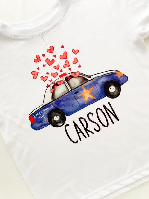 Kids Valentine Police Car Shirt