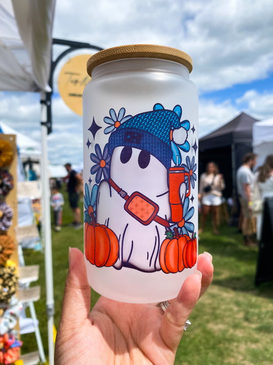 Halloween Ghost Beanie Glass Cup