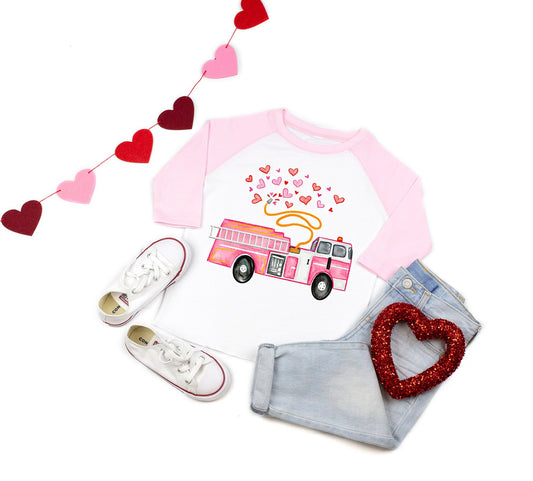 Girl Valentine Firetruck Shirt