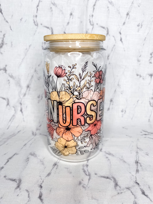 Nurse Floral Glass Cup