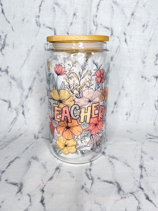 Teacher Floral Glass Cup