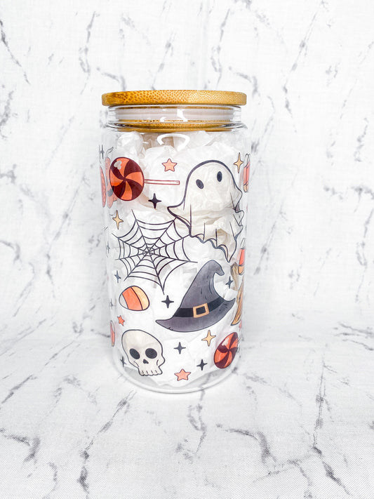 Halloween Doodle Glass Cup