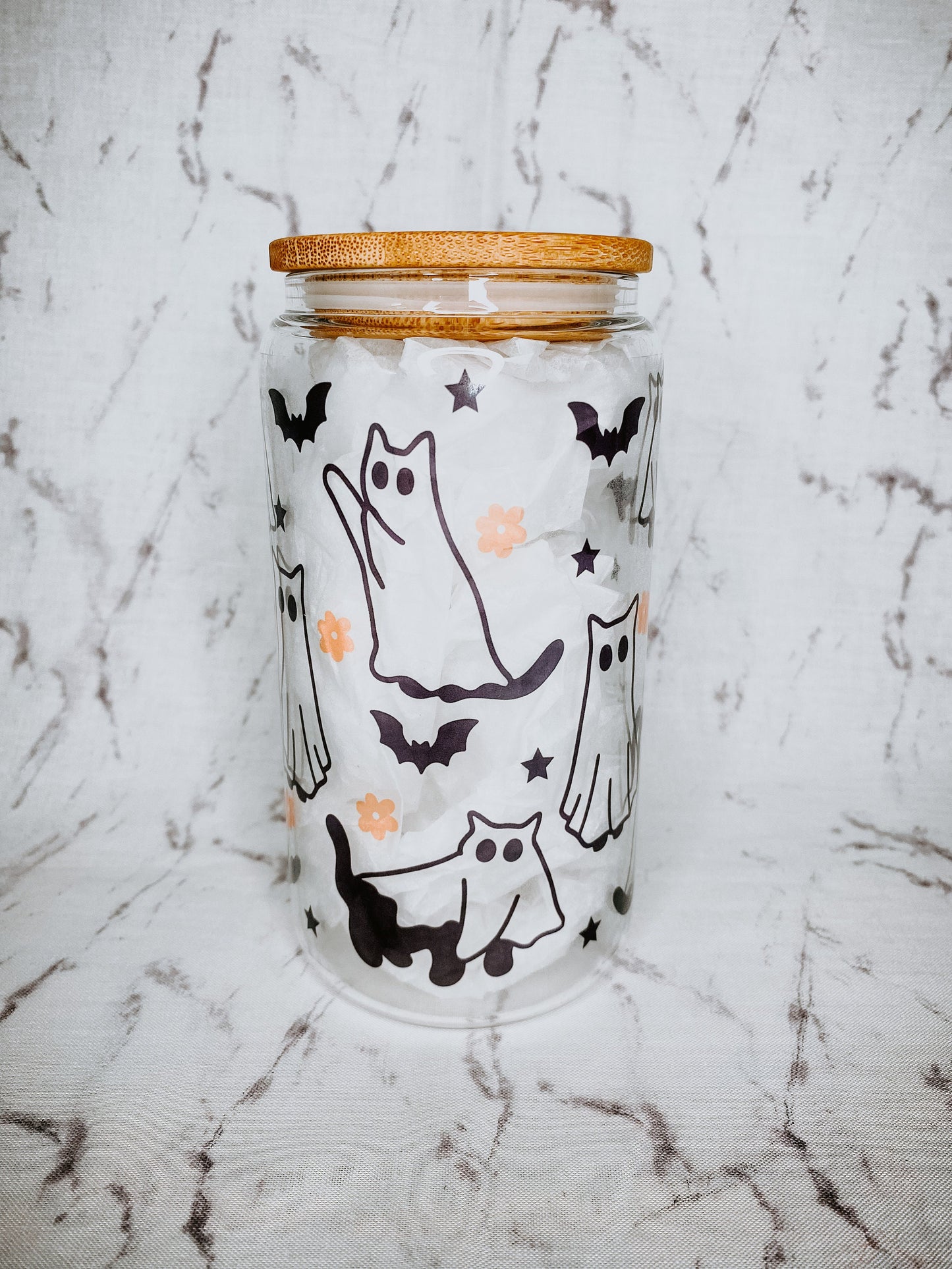 Halloween Ghost Cat Glass Cup