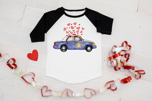 Kids Valentine Police Car Shirt