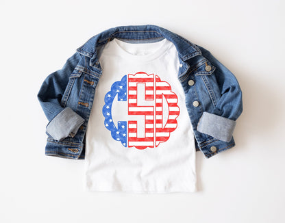 Watercolor Star Flag Monogram Shirt - Scallop Monogram