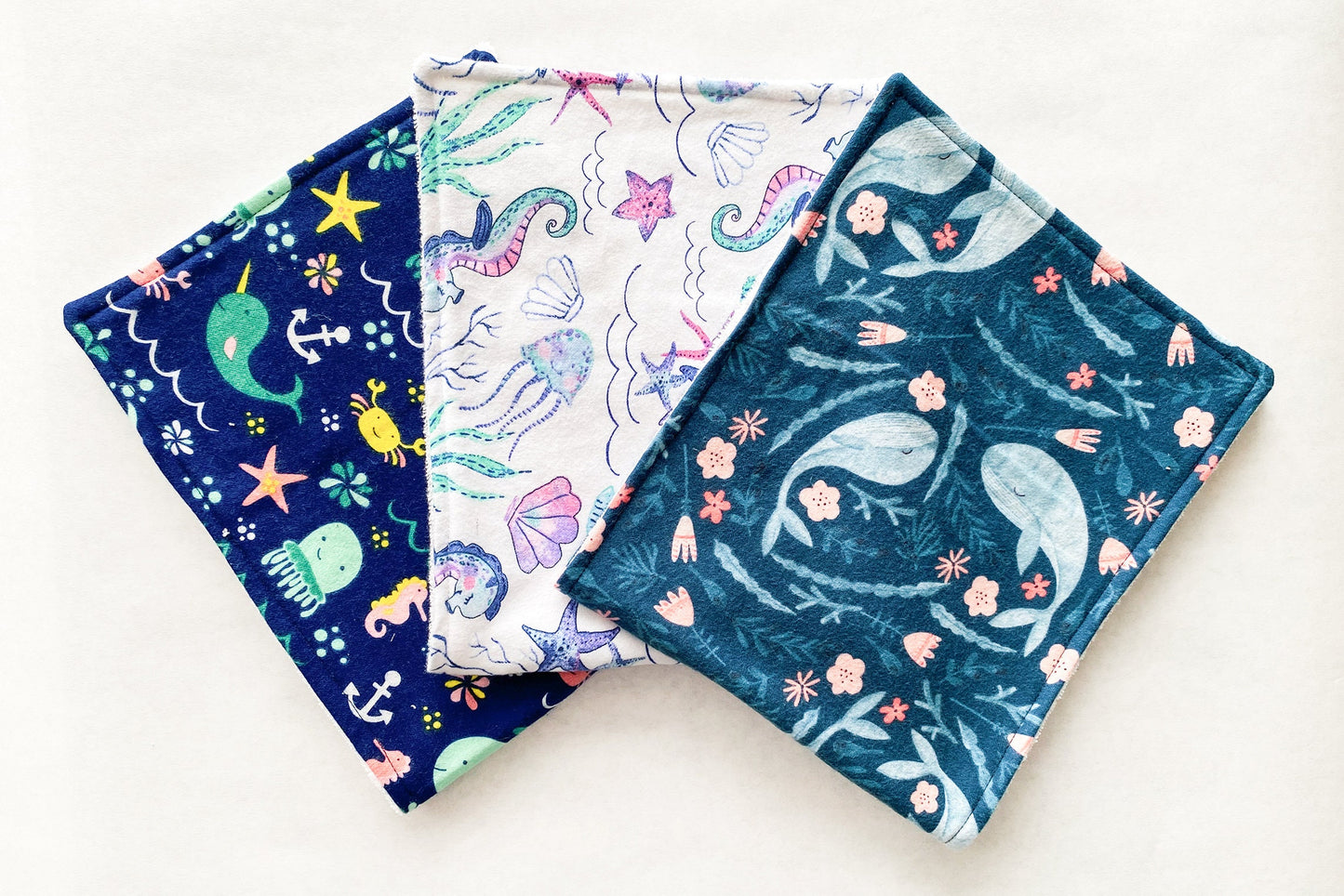 Girl Whale Burp Cloths - Set of 3