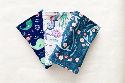 Girl Whale Burp Cloths - Set of 3